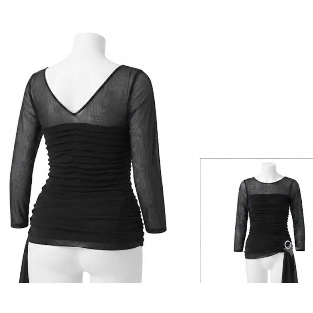 Y2K‎ Black Mesh Ruched Top Size XS/S McBling Rhinestone  Mall Girl Alt-Glam